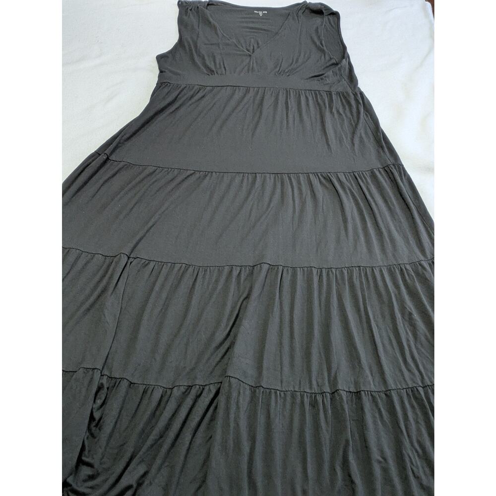 Garnet Hill Black Sleeveless Tiered Maxi Dress
